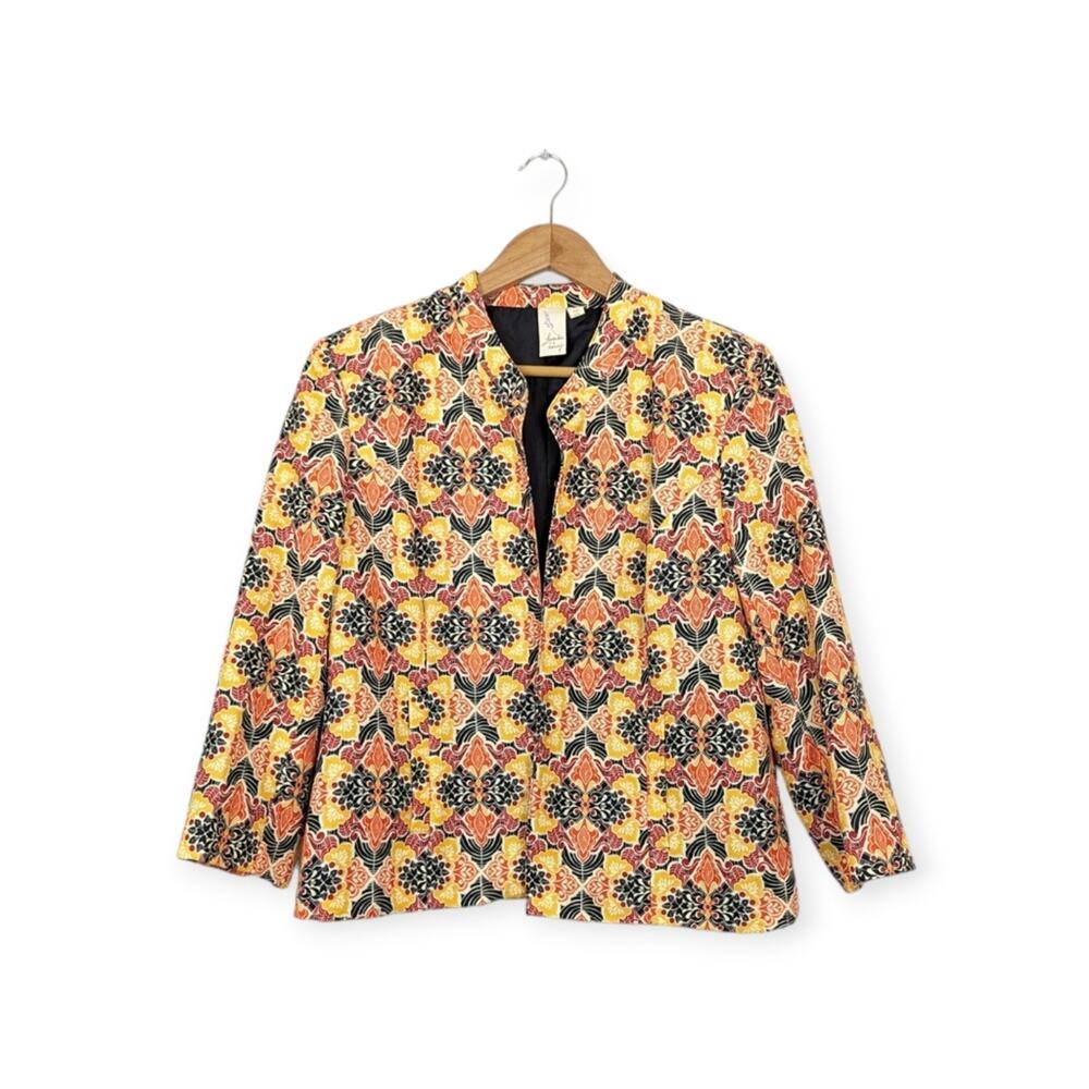 Lavender & Honey Multicolored Abstract Floral Open Front Blazer Size M